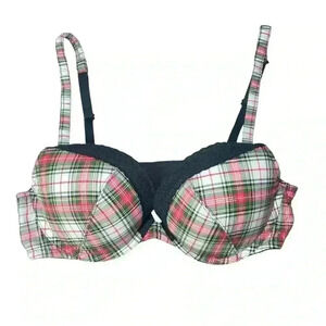 Victoria’s Secret Red Green Black Plaid Plunge Underwire Bra | Size 36C